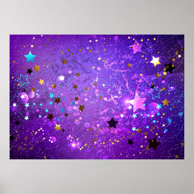Affiche Arrière - plan de feuille violet avec étoiles (Devant)