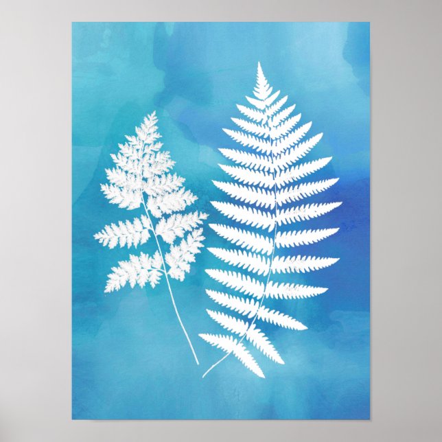 Affiche Arrière - plan de l'aquarelle blanche sur bleu (Devant)