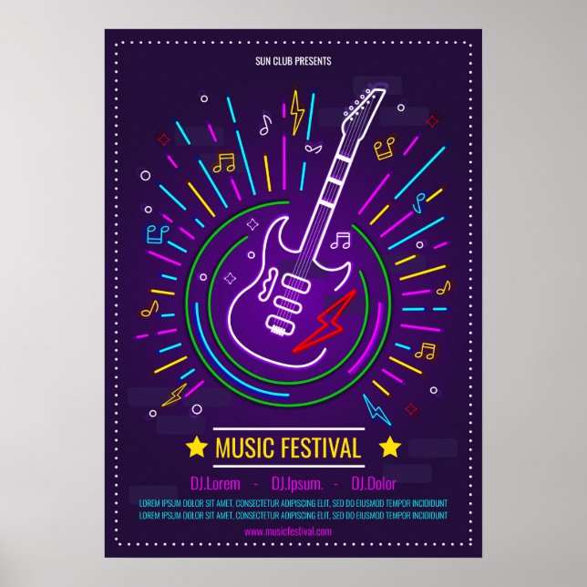 Affiche Arrière - plan de musique néon avec guitare électr (Devant)