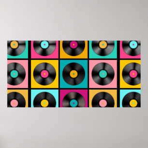 Affiche Arrière - plan de musique rétro avec Vinyl Recor