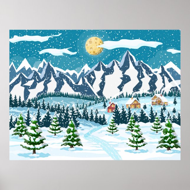Affiche Arrière - plan de noël d'hiver. Pin bois et sn (Devant)