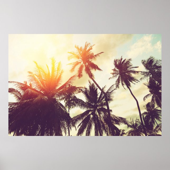 Affiche Arrière - plan de plage tropical avec silhouette d (Devant)
