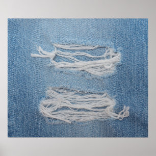 Affiche Arrière - plan de texture de jean bleu déchirée. D