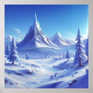 Affiche arrière - plan d'hiver bleu brillant avec paysage 