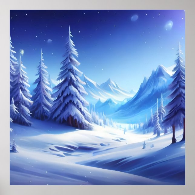 Affiche arrière - plan d'hiver bleu brillant avec paysage  (Devant)