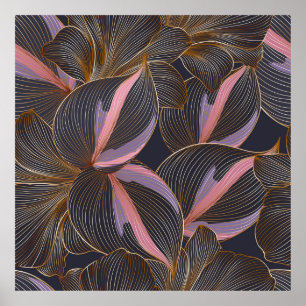 Affiche Arrière - plan floral doré de luxe avec trop