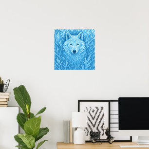 Affiche Arrière-plan géométrique bleu cool Loup Low Poly a
