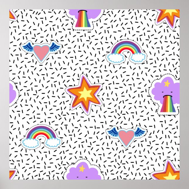 Affiche Arrière - plan motif transparent avec patch cartoo (Devant)