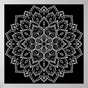 Affiche Arrière - plan noir grand coloriage Mandala