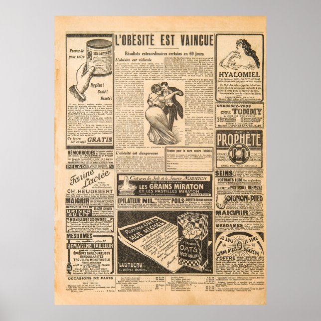 Affiche Arrière - plan papier usagé. Pages de vieux journa (Devant)