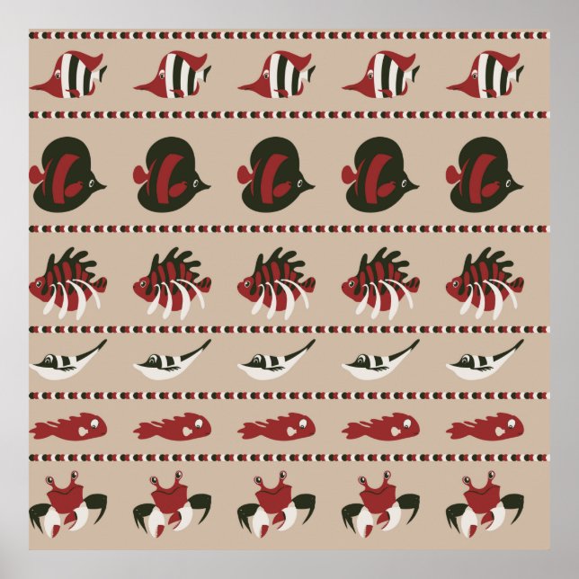 Affiche Arrière - plan sans couture avec vie marine - crab (Devant)