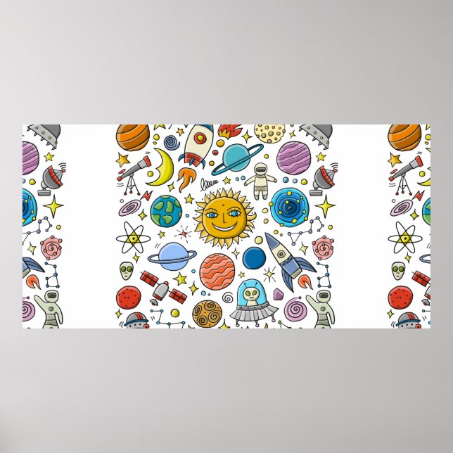 Affiche Arrière - plan spatial. Planètes du système solair (Devant)