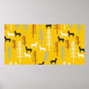 Affiche Arrière - plan tribal avec chevaux et arbres, créa