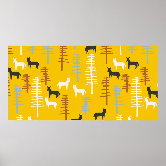 Affiche Arrière - plan tribal avec chevaux et arbres, créa (Devant)