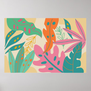 Affiche Arrière - plan tropical aux plantes de jungle. Dép