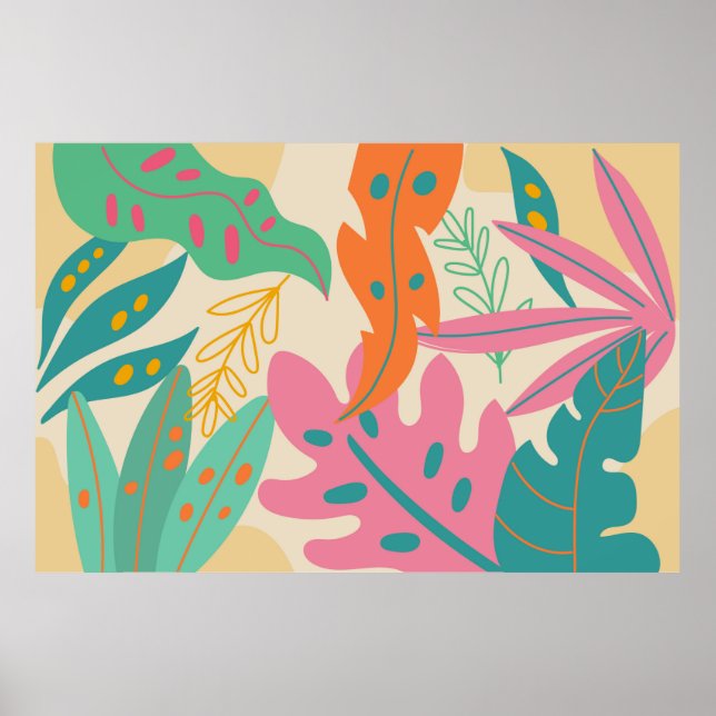 Affiche Arrière - plan tropical aux plantes de jungle. Dép (Devant)