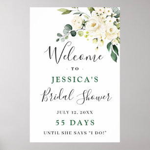 Affiche Arrosage de mariage Élégant Eucalyptus Roses Blanc