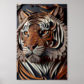AFFICHE ART 3D TIGER WALL