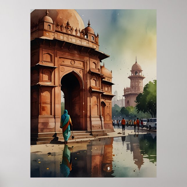 Affiche art à l'aquarelle de Delhi (Devant)