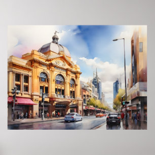 Affiche art à l'aquarelle de Melbourne