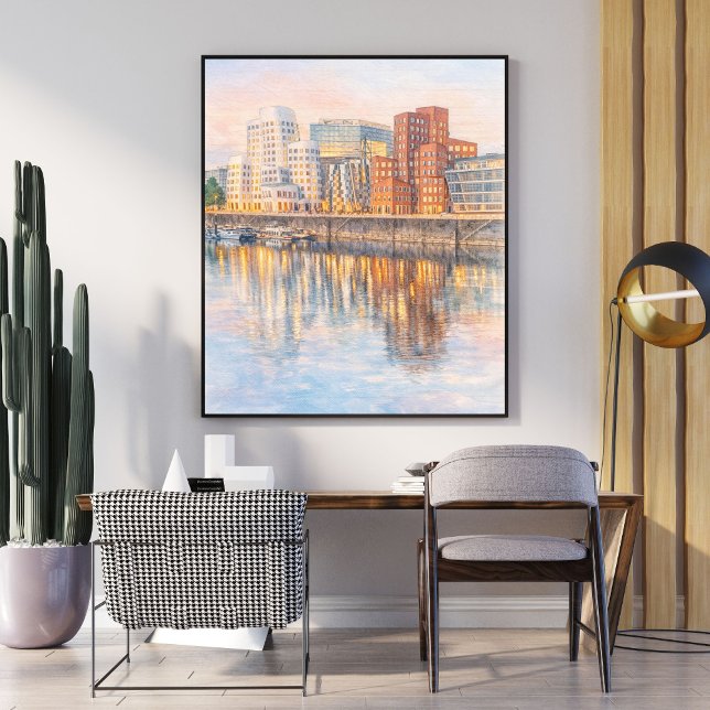 Affiche Art à l'aquarelle – Reflet de la ville moderne au  (Créateur téléchargé)