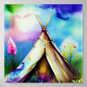 Affiche Art à l'encre et à l'eau de tipi