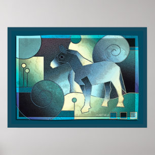 Affiche ART Abstrait - A HORSE - sable bleu