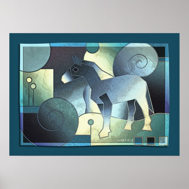 Affiche ART Abstrait - A HORSE - sable bleu (Devant)