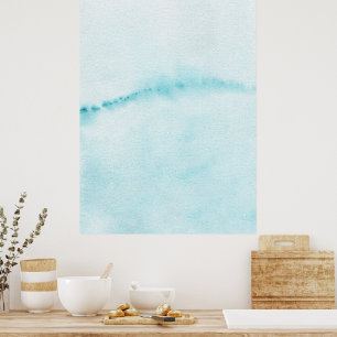 Affiche Art abstrait à l'aquarelle Bleu Aqua Pastel Horizo