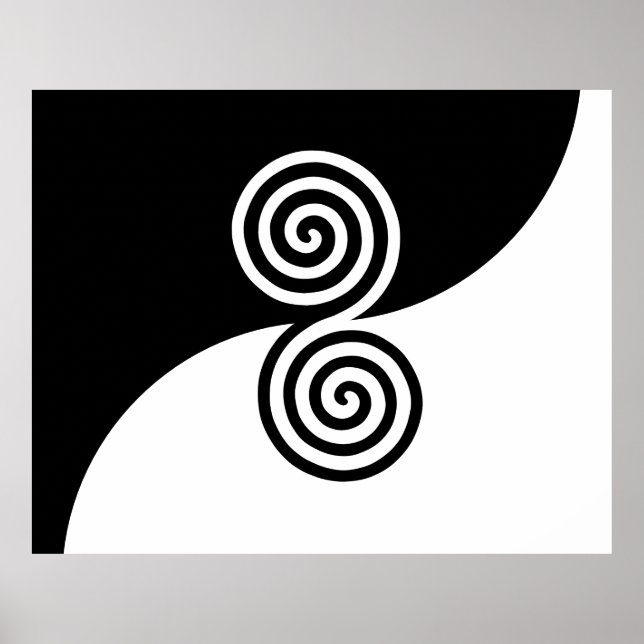 Affiche Art Abstrait avec cercles spiraux en noir et blanc (Devant)