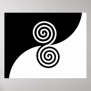 Affiche Art abstrait avec des cercles en spirale en noir e