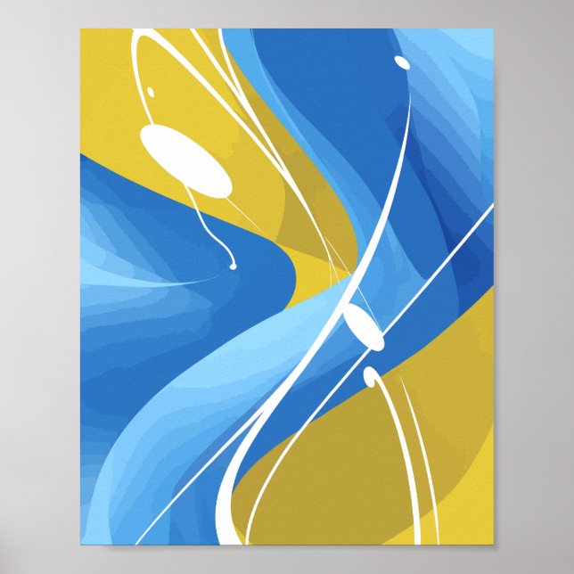 Affiche Art Abstrait bleu et jaune (Devant)