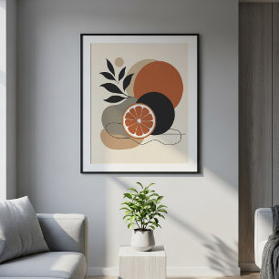Affiche Art abstrait bohème moderne orange et terre cuite