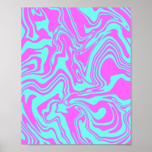 Affiche Art Abstrait brillant en rose et Turquoise