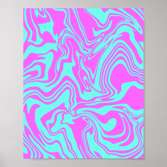 Affiche Art Abstrait brillant en rose et Turquoise (Devant)