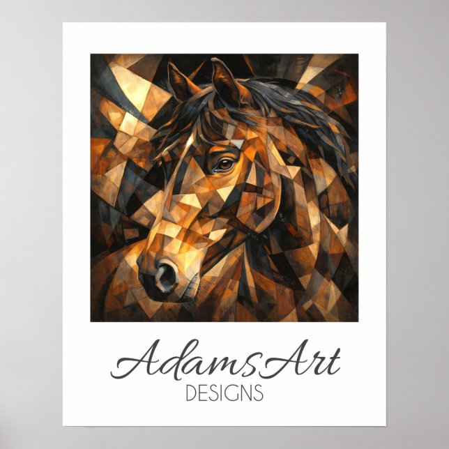 Affiche Art abstrait Cheval sauvage géométrique (Devant)