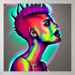 Affiche Art Abstrait coloré de l'IA Femme avec Mohawk