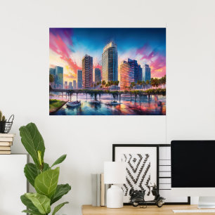 Affiche Art abstrait coloré vibrant de Tampa Floride