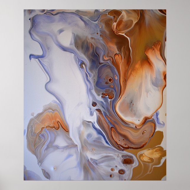 Affiche Art abstrait contemporain moderne bleu marron (Devant)