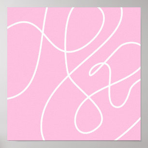 Affiche Art Abstrait contemporain rose et blanc