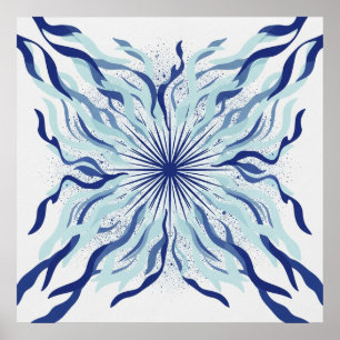 Affiche Art abstrait côtier Navy Aqua Algue Starburst
