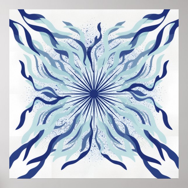 Affiche Art abstrait côtier Navy Aqua Algue Starburst (Devant)