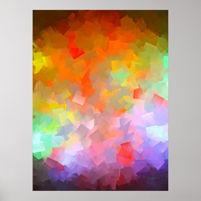 Affiche Art Abstrait Cubiste Moderne Coloré Éclaté (Devant)
