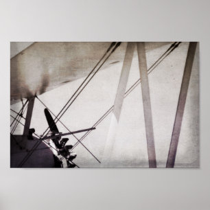 Affiche Art abstrait d'avion antique à double plan