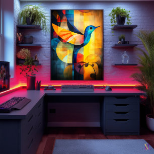 Affiche Art abstrait de colibri géométrique
