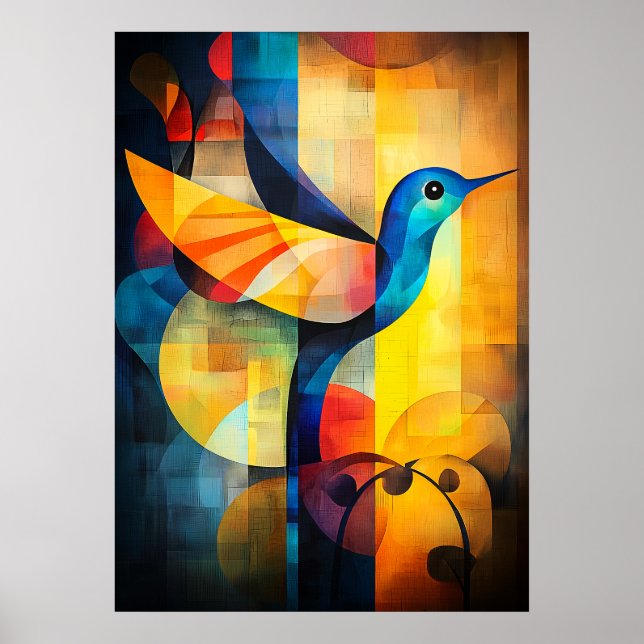 Affiche Art abstrait de colibri géométrique (Devant)