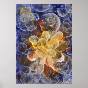 Affiche Art abstrait de fleurs éclatantes peint à la main