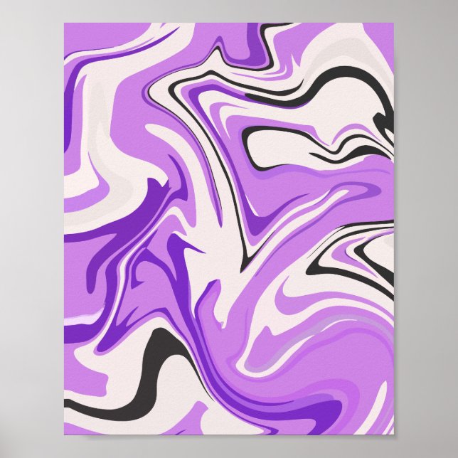 Affiche Art Abstrait de fluides violets et blancs (Devant)