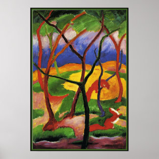 Affiche art abstrait de Franz Marc, Belettes jouant