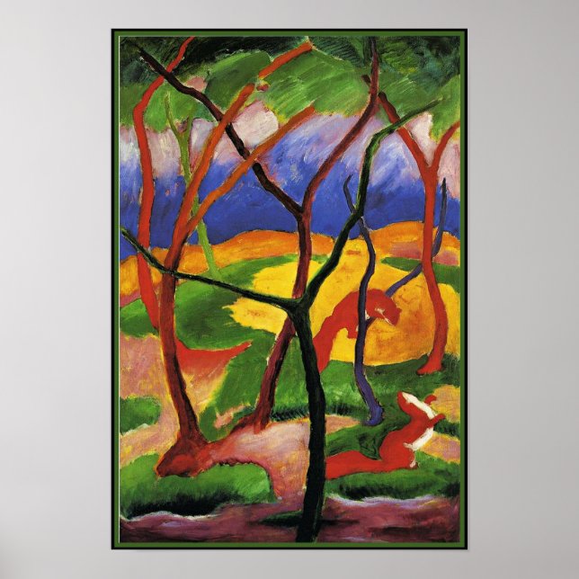Affiche art abstrait de Franz Marc, Belettes jouant (Devant)